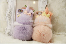 rex rabbit hair rabbit plush real fur ball mobile phone case for iphone4 4s 5s for