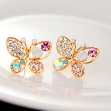Ladies Chic Lovely Crystal Rhinestone Hollow Butterfly Ear Stud Earrings Gift