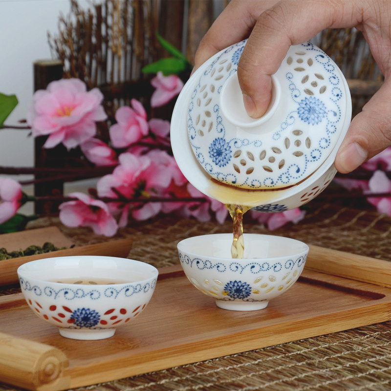 New Arrivals Exquisite Tea Sets Bone China Tea Cups Tea Set Ceramic TeaPot Clear Blue And