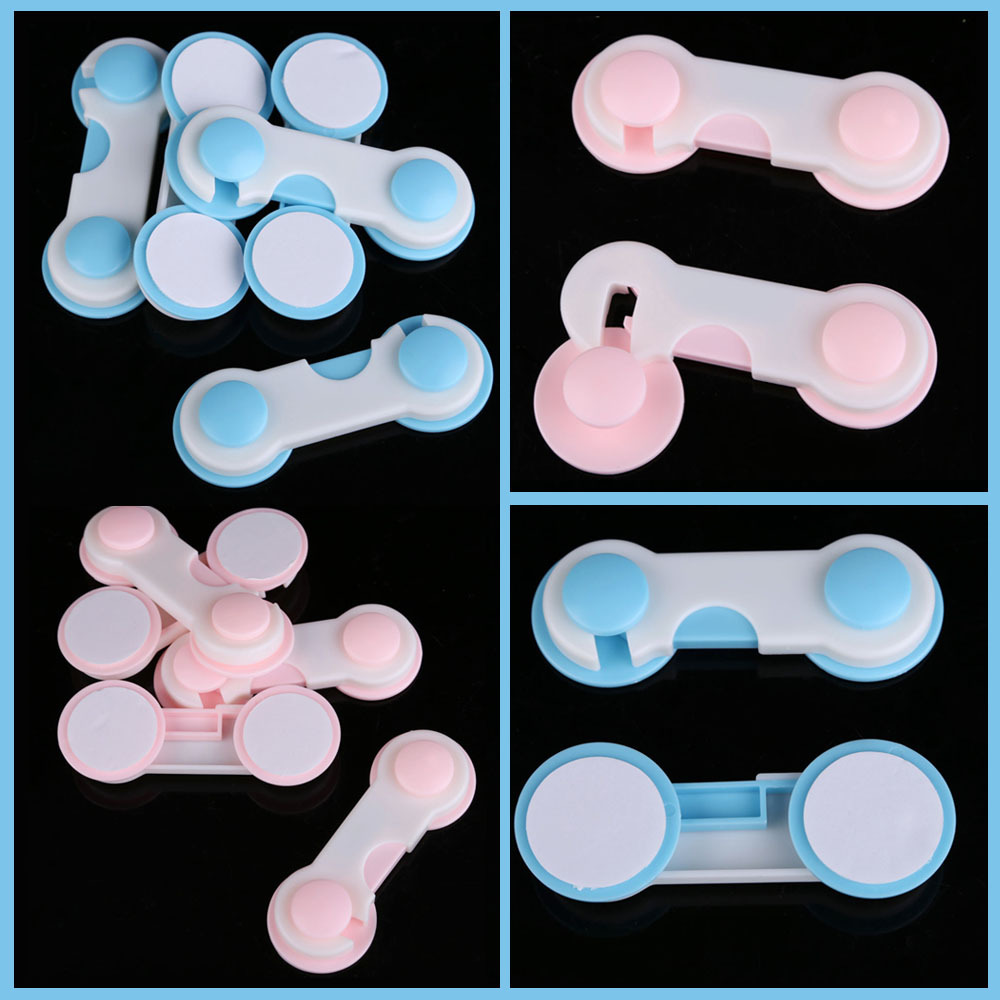 New 5pcs Set Door Drawers Wardrobe Todder Kids Baby Safety Plastic Lock Pink Blue Cover Free