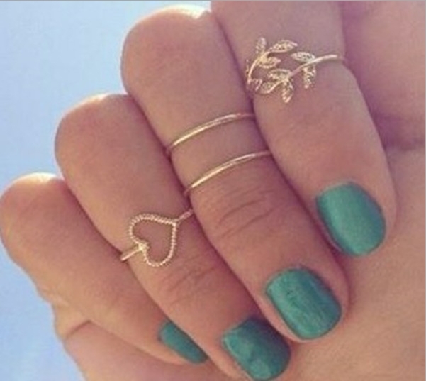 Fashion Sweetheart Rhinestone Leaf Leaves Mid Finger Ring Set Rings For Women Rings Best FriendsJewelry 4