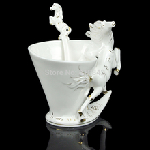 Porcelain Gold White horse Coffee Set Tea Set 1Cup 1Saucer 1Spoon