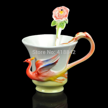Porcelain Colorful Peony And Bird Coffee Set Tea Set 1Cup 1Saucer 1Spoon Gift