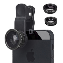 Promotion UniversaPhoto Lenses Lente Fisheye Fish Eye l Chip-on Wide Angle 3 in 1 for Iphone HTC Samsung Smartphone