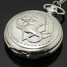New Silver Tone Fullmetal Alchemist Pocket Watch Cosplay Edward Elric with Chain Anime Boys Gift Wholesale