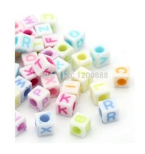 200pcs 6mm Mixed Alphabet A Z Cubic Letter Beads Acrylic Spacer Beads For Loom Band Bracelet