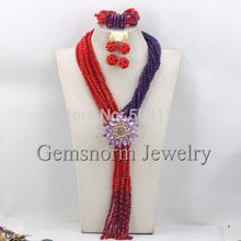 Romantic Red Purple African Wedding Crystal Beads Jewelry Set Bridesmaid Gift Fashion Jewelry Set Free Shipping