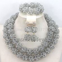 Trendy Silver African Beads Jewelry Set Nigerian Wedding Party Lady Fashion Beaded Jewelry Set Free Shipping