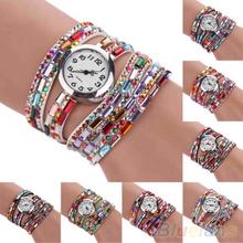 Woman Exotic Multi-Layers Colorful Beads Crystals Quartz Bracelet Wrist Watch