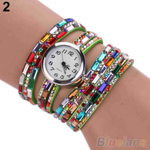 Woman Exotic Multi Layers Colorful Beads Crystals Quartz Bracelet Wrist Watch 2D8E