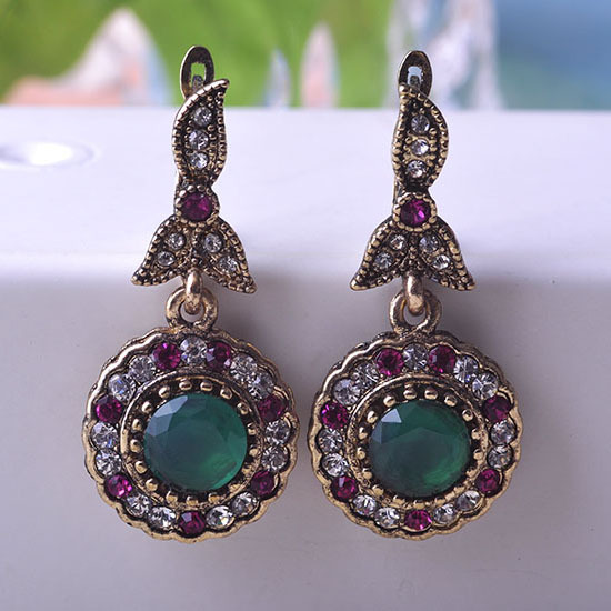 2015 New Arrival Marriage Anniversary Bijuterias Brand Turkish Jewelry Shiny Emerald Resin Earrings For Women Colar