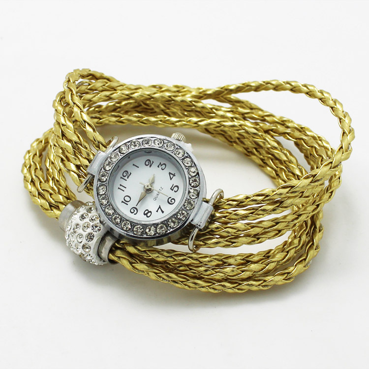 European Fashion Jewelry Golden bracelets bangles wristwatch for women Imitation crystal rhinestone Bead charm bracelet watch
