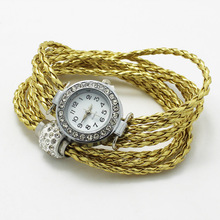 European Fashion Jewelry Golden bracelets & bangles wristwatch for women Imitation crystal rhinestone Bead charm bracelet watch