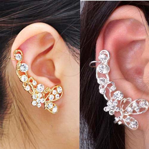 Retro Crystal Butterfly Flower Ear Cuff Stud Earring Wrap Clip On Clip Clamp New Products