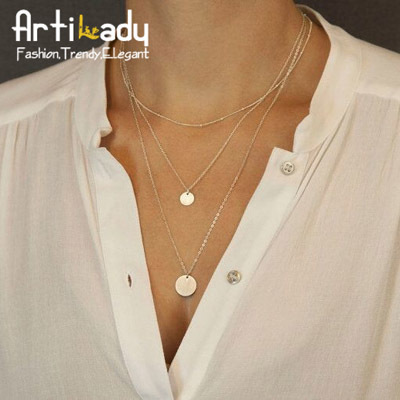 Artilady silver layer necklace fashion vintage women paillette pendant necklace jewelry for women party