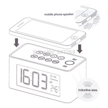 Wireless Inductive Speaker Sound Box for Smartphones FM Radio Digital Clock Alarm and temperature show
