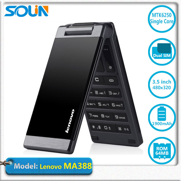 Lenovo MA388 MTK6250 1900mAh Long Time Battery Flip Mobile Phone Bluetooth Radio Lowest Price Good Quality