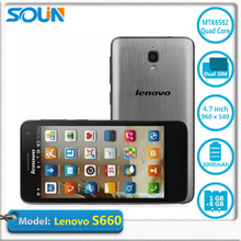 Original Lenovo S660 MTK6582 Quad Core mobile phone 4.7” IPS QHD Screen 3000mah battery Dual sim 8MP 1GB/ 8GB Android 4.2 WCDMA