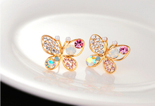 Hut 2014 LZ wholesale fashion jewelry Colorful Crystal Multi-color Butterfly Stud Earrings For Women