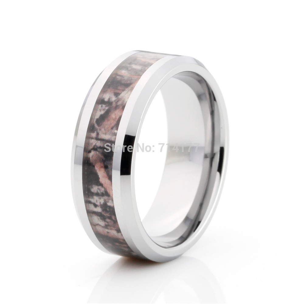 8mm Camouflage Hunting Mens Tungsten Ring Camo Beveled Edge Polished ...