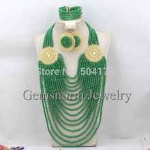 Terrific African Nigerian Wedding Crystal Beads Jewelry Set Nigerian Green Beaded Bridal Jewelry Set Free Shipping
