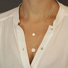 Fashion Trendy 3 layers Gold Plated Metal Sequins Necklace Round Chain Necklace Women Jewelry