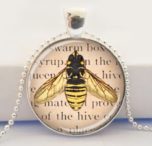  Queen Bee Jewelry Glass Art Pendant Picture Pendant Honey Bee Necklace 