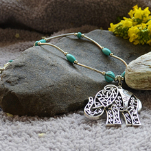 Free Shipping Tibetan Silver Elephant Pendant Necklace Turquoise Charm Silver Chains Women Jewlery