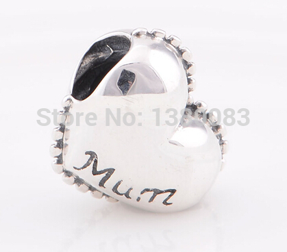 925 Sterling Silver Love Heart Mum Charm Beads fits Chamilia Pandora Style Bracelets