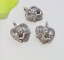 100Pcs Antique Silver Plated Fairy Cupid Charms Pendants for Jewelry Making Floating Charm Handmade DIY 20x16mm