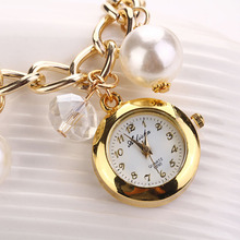 Women Faux Pearl Rhinestone Watches Quartz Analog Bracelet Wrist Watches Snow 2015 New Brand 5 Style