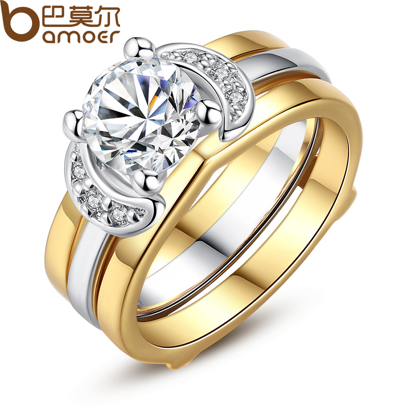 Bamoer Fashion Lurxury 18K Gold Plated Finger Set Ring for Women Ladies with AAA Cubic Zircon