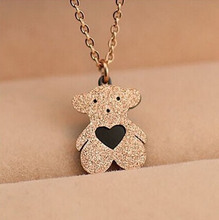 Teddy little Bear necklace matte bear necklaces titanium steel jewelry love Epoxy TN36 rose gold
