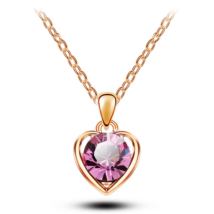 18K Rose Gold Plated Austrian Crystal Heart love Pendant Necklaces Wholesales Fashion Jewelry for women Y5351