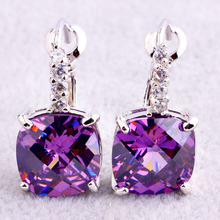 New Bright Purple Amethyst Dangle Hook 925 Silver Earrings Fashion Jewelry For Women Wholesale Free Shipping