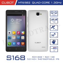 New Original Cubot S168 Android Smartphone MTK6582 Quad Core 1.3GHz Processor 8G ROM 1G RAM 5.0” Screen 5MP Camera Cell Phones