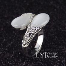 Free Shipping Luxury Wedding Ring Natural Water Opal Rings For Women Sterling Silver Jewelry Love Cross