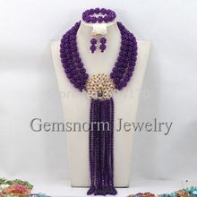 Terrific African Costume Jewelry Set Long Crystal Beads Bib Necklace Set Indian Bridal Jewelry Set Free