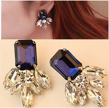 New 2014 Fashion Jewelry Korea Pop Nice Blue Crystal Vintage Stud Earrings For Women Gift High Quality Wholesale Price  Free