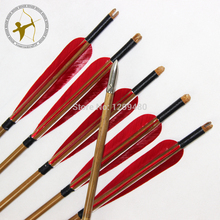 Free Shipping 6 Pcs 33 inches Archery Chinese Bullet Point Turkey Feather Bamboo Arrows For Bow Hunting Shooting