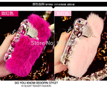 Real rex rabbit fur case for iphone6 plus 5 5inch rhinestone crystal fox head plush covers
