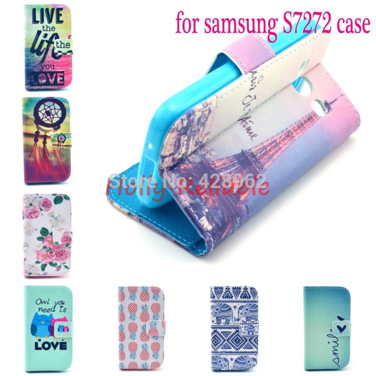 2014 Flowers Imagery Printing Flip Leather For Samsung Galaxy ACE3 ACE 3 III S7270 7270 S7272