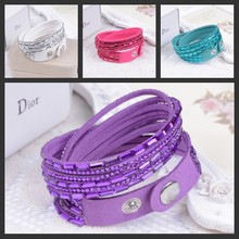 2014New Selling Fashion 12 Layer Leather Bracelet multicolor Charm Bracelets Bangles For Women Buttons Adjust Size Free Shipping