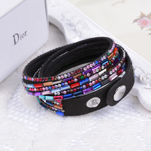 2014New Selling Fashion 12 Layer Leather Bracelet multicolor Charm Bracelets Bangles For Women Buttons Adjust Size