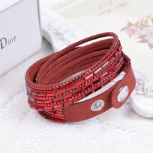 2014New Selling Fashion 12 Layer Leather Bracelet multicolor Charm Bracelets Bangles For Women Buttons Adjust Size