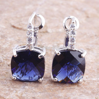 Fashion Women Earrings Wholesale Hot Jewelry Sapphire Quartz 925 Dangle Hook Silver Earring Gift Free Shipping