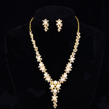 Gothnic Fashion Gold Plated Necklace And Earrings For Women Rhinestone Style Pearl Inlay Jewlery Set    ACEMIR JS103
