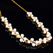 Women Fashion Gold Plated Necklace And Earrings Statement Party Luxury Charms Pearl Jewlery Set New Yearl