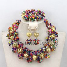Wonderful Multicolor Nigerian Afrian Wedding Jewelry Set Fashion Brides Costume Jewelry Set Hot Free Shipping GS735