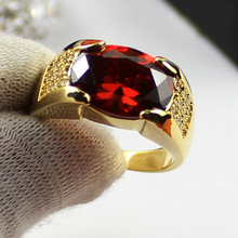 Size 9/10/11 Hansome Men’s 10KT Yellow Gold Filled Red Garnet Solitare Ring